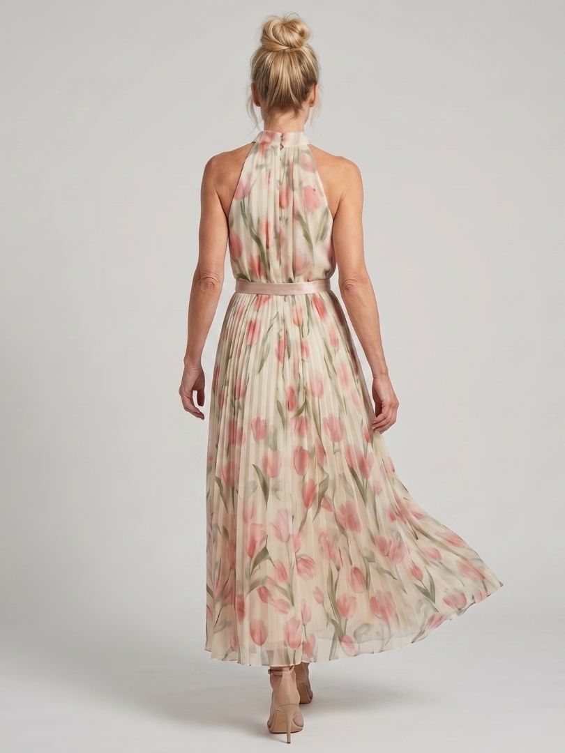 Aurelle | Vestido Midi Floral con Cuello Halter