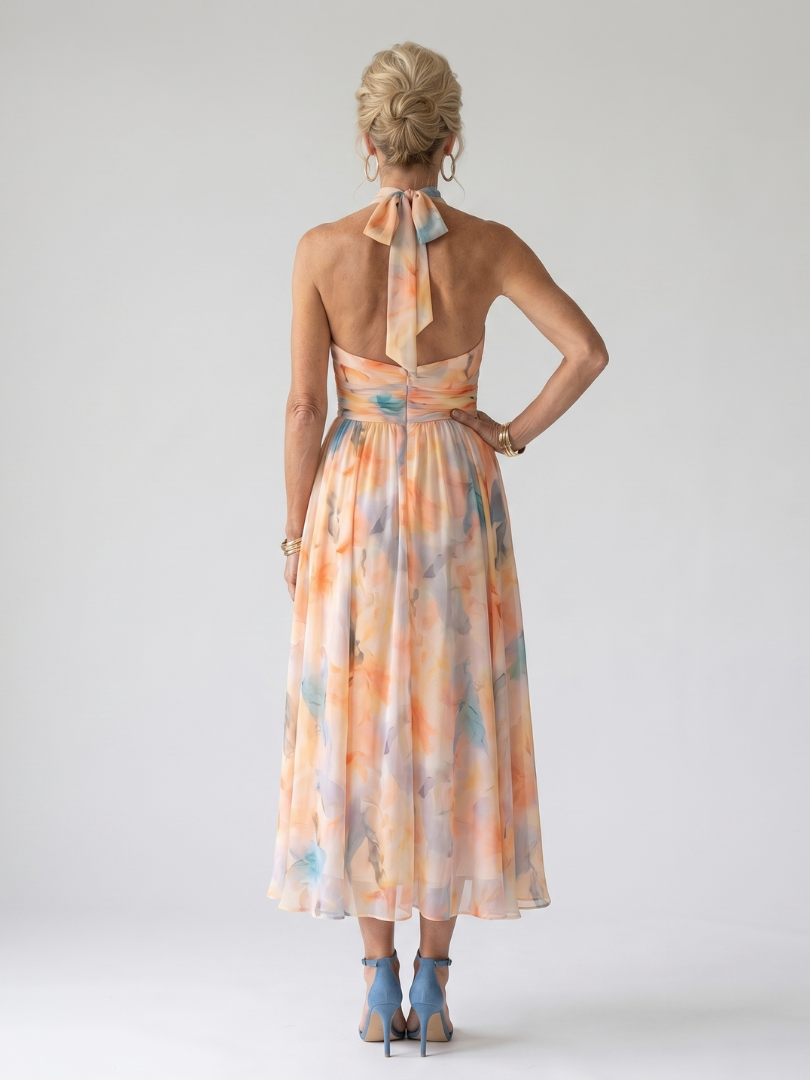 Esther | Vestido de Cuello Halter con Estampado de Acuarela