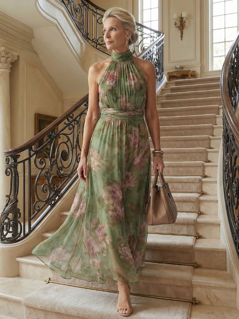 Livia™| Vestido maxi halter floral elegante