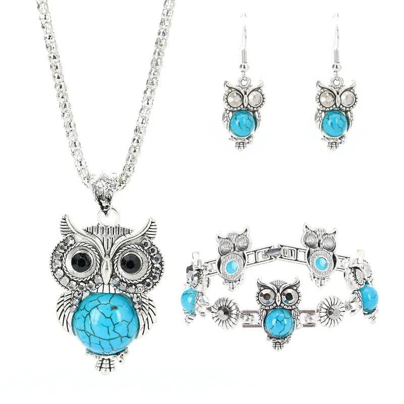 Conjunto de Joyería de Sabiduría de Búho Turquesa