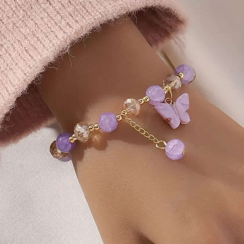 Brazalete Elástico de Perlas con Mariposa Hermosa