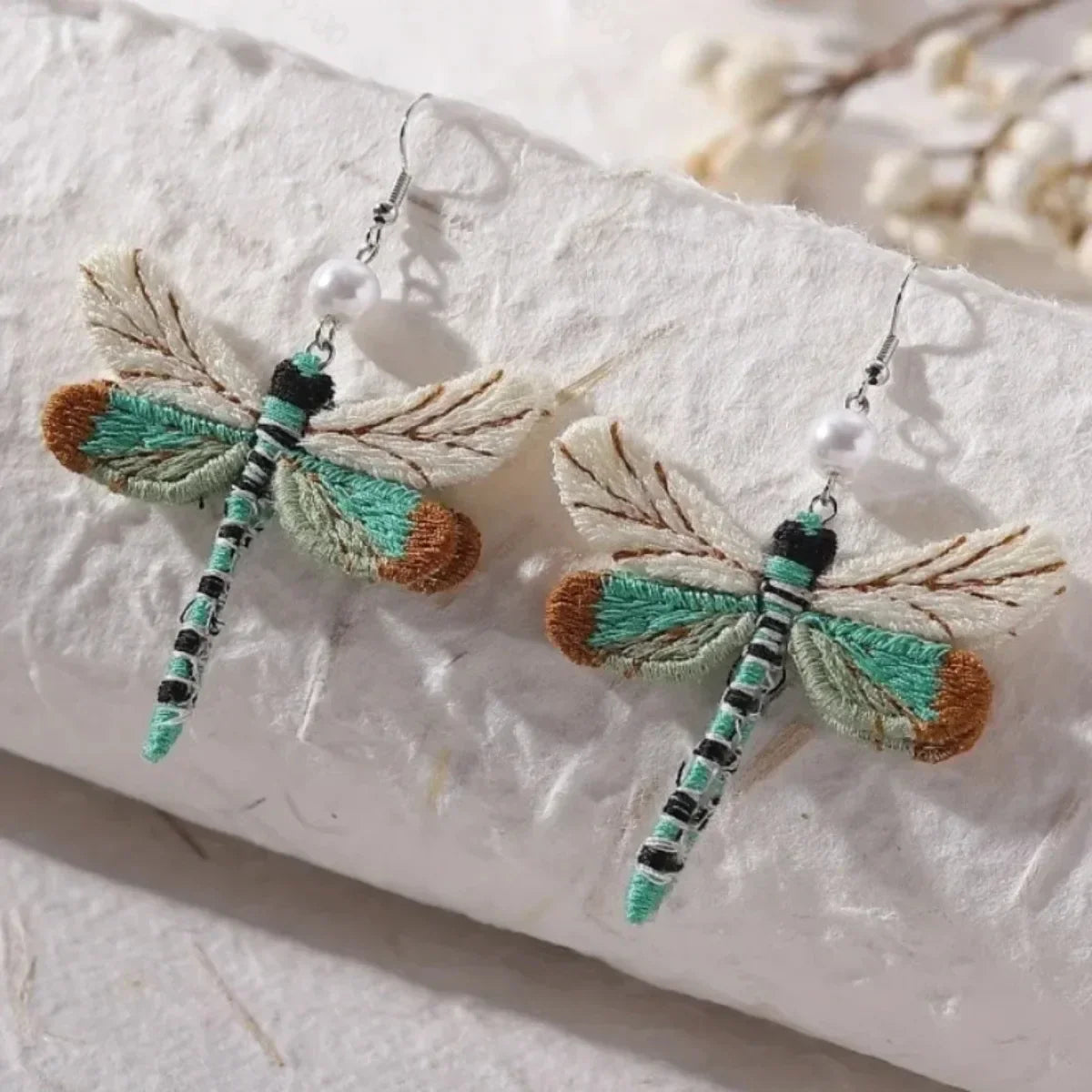 Pendientes de Libélula Bordados Bohemios