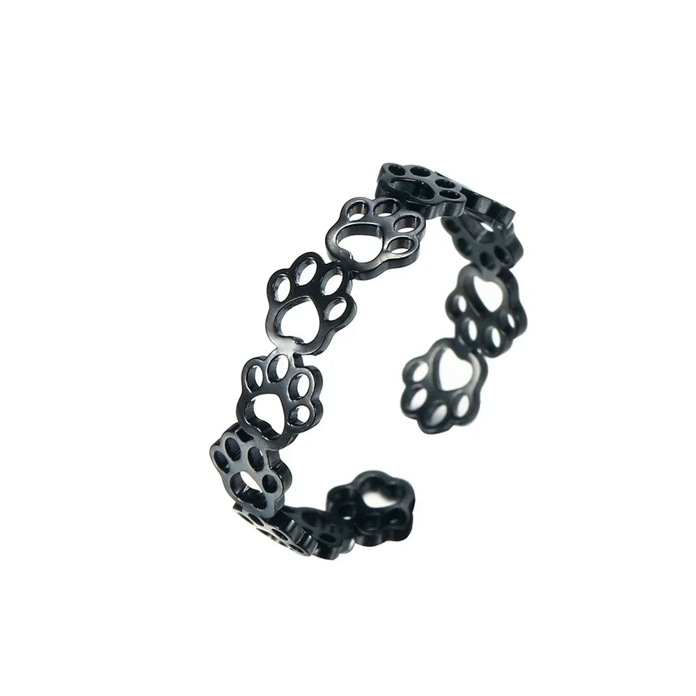 Anillo Ajustable con Huella de Patas – Hecho de Acero Inoxidable