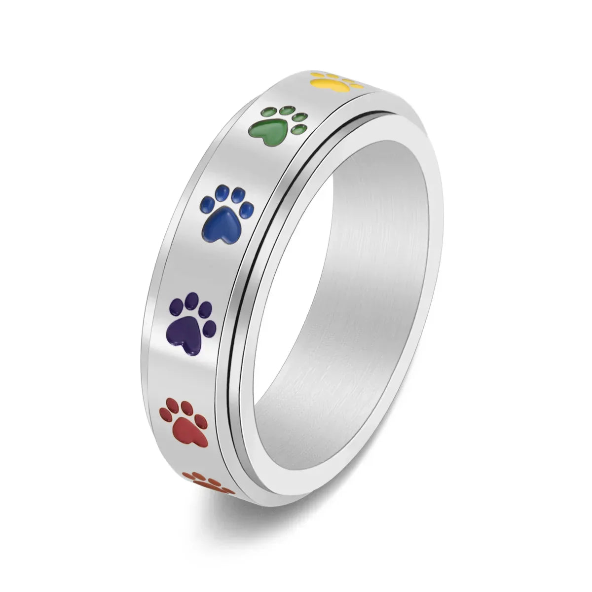 Anillo Giratorio Reductor de Estrés – Acero Inoxidable con Huellas Arcoíris