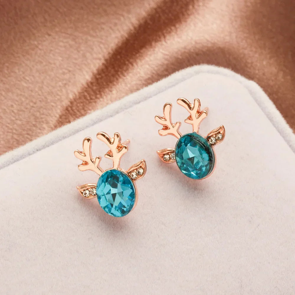 Pendientes de Cristal en Forma de Reno Festivo
