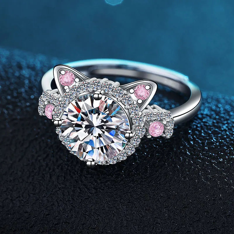 Anillo de Orejas de Gato Ajustable con Zirconia