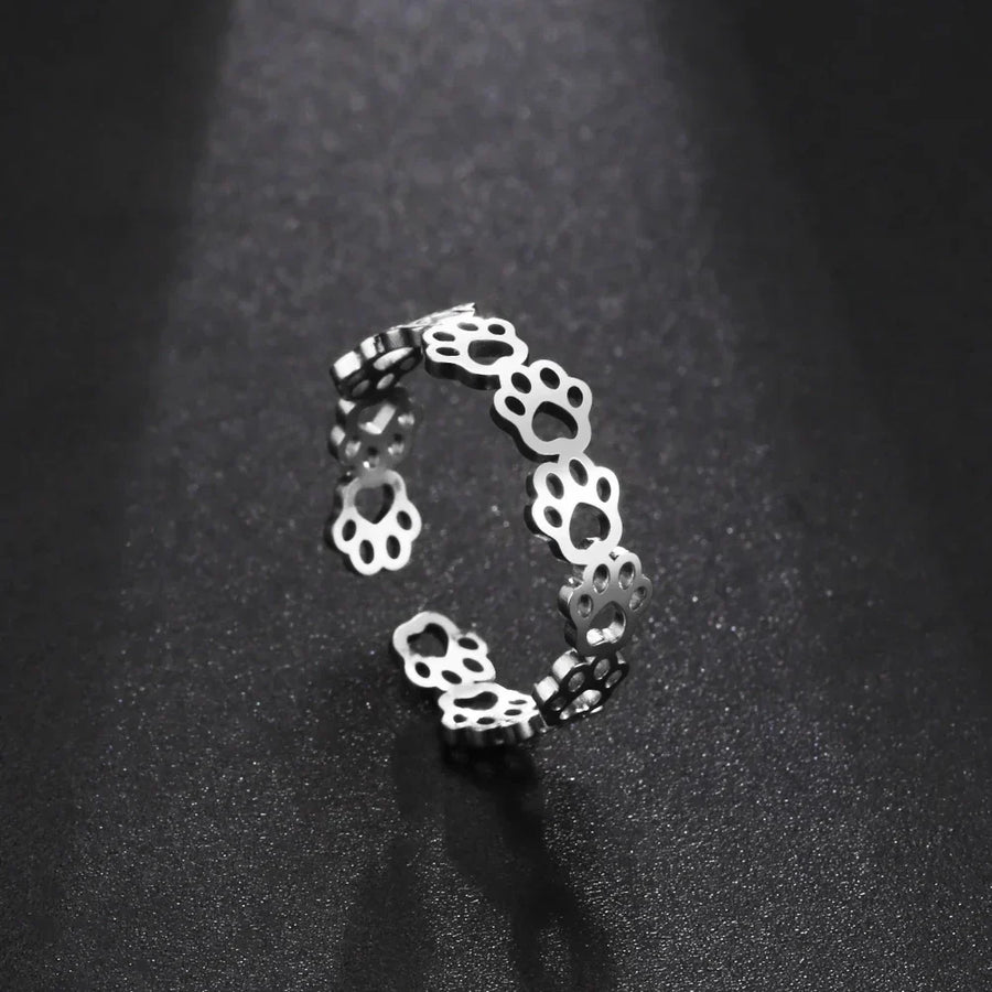 Anillo Ajustable con Huella de Patas – Hecho de Acero Inoxidable