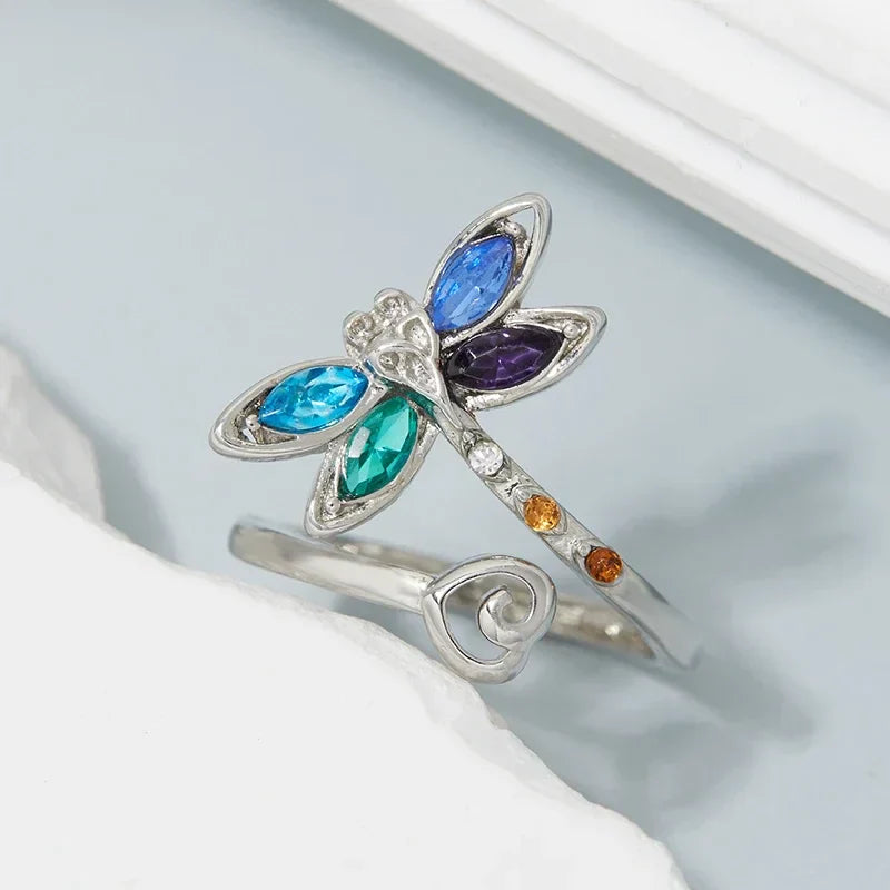 Anillo Ajustable de Libélula Vintage