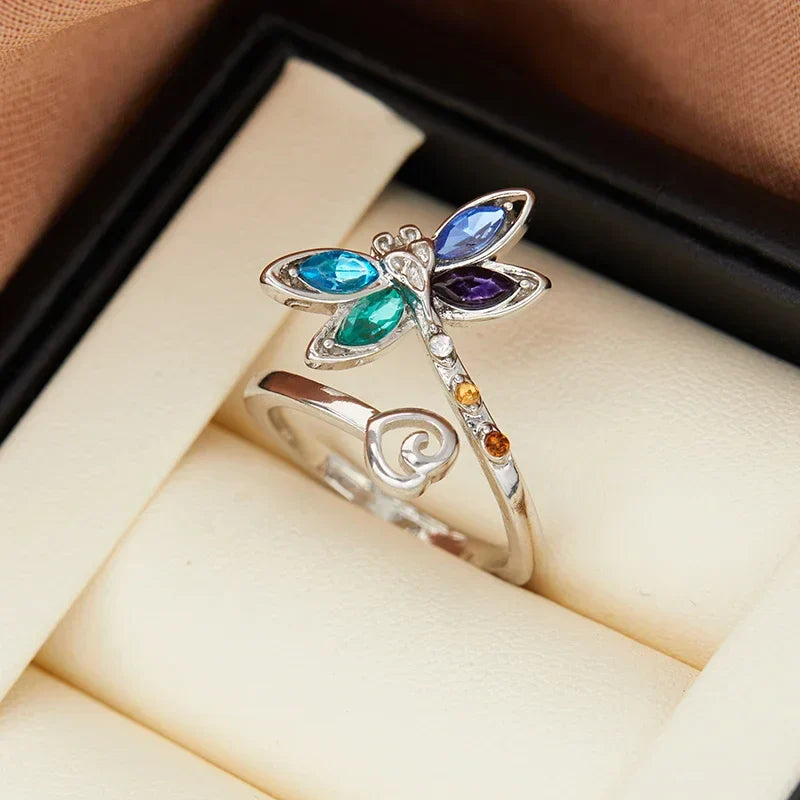 Anillo Ajustable de Libélula Vintage