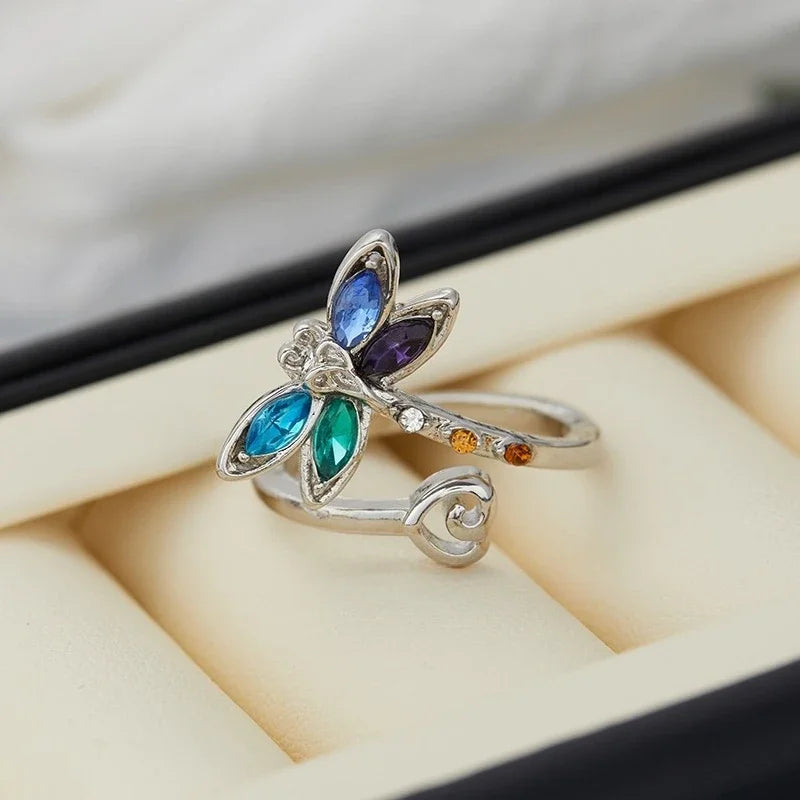Anillo Ajustable de Libélula Vintage