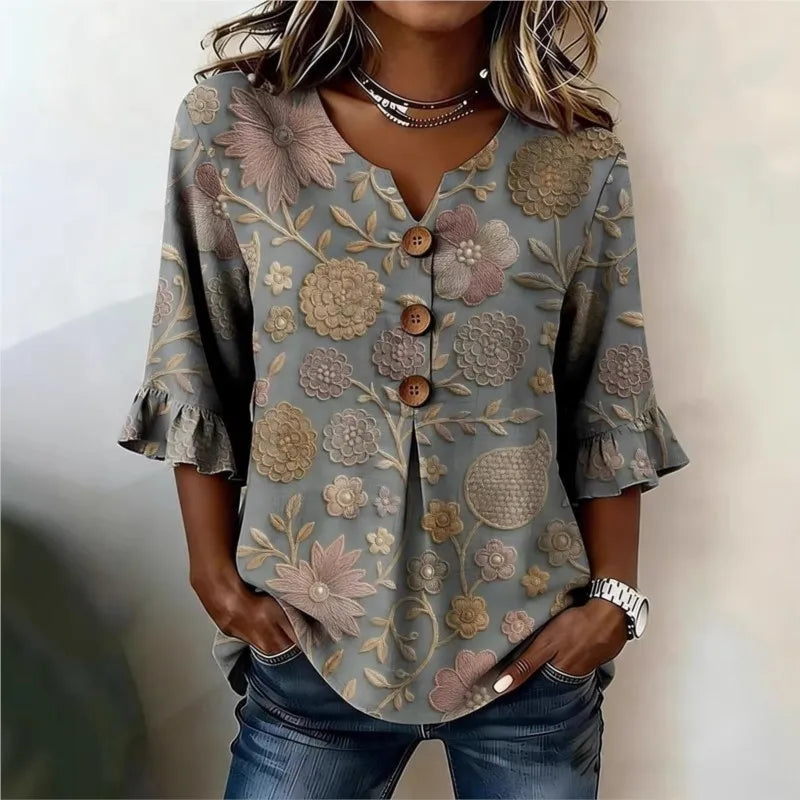 Magnolia | Blusa de verano con estampado floral vintage y botones