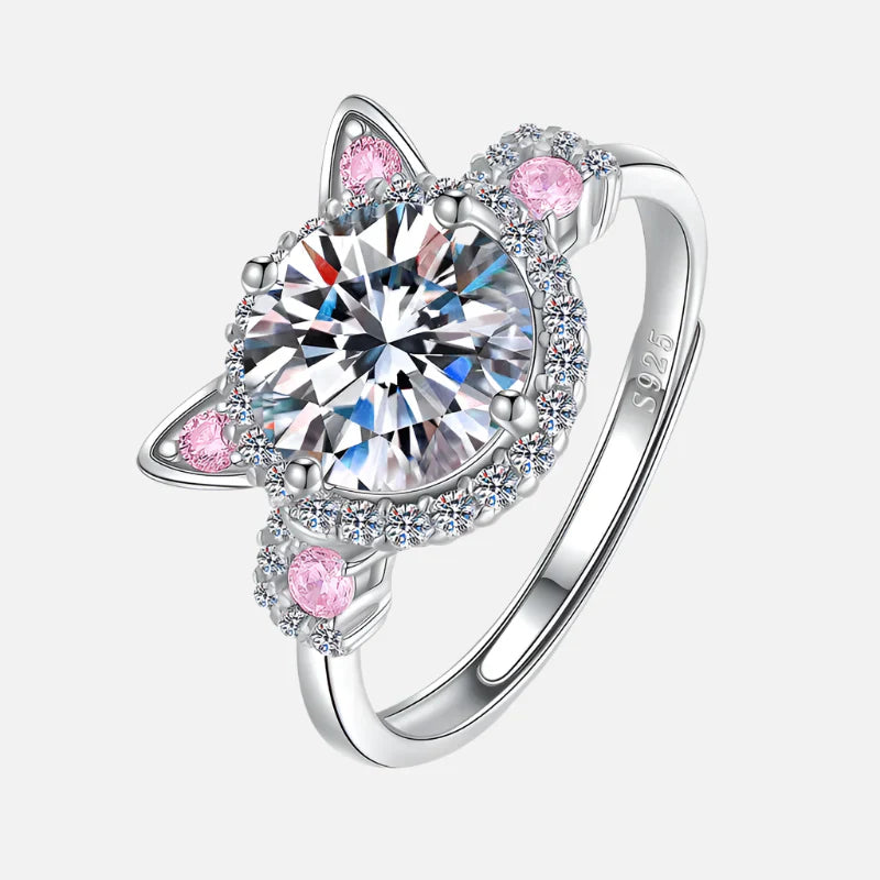 Anillo de Orejas de Gato Ajustable con Zirconia
