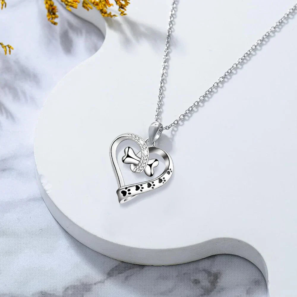 Conjunto de Joyería de 2 Piezas con Encantos de Huella, Corazón y Hueso
