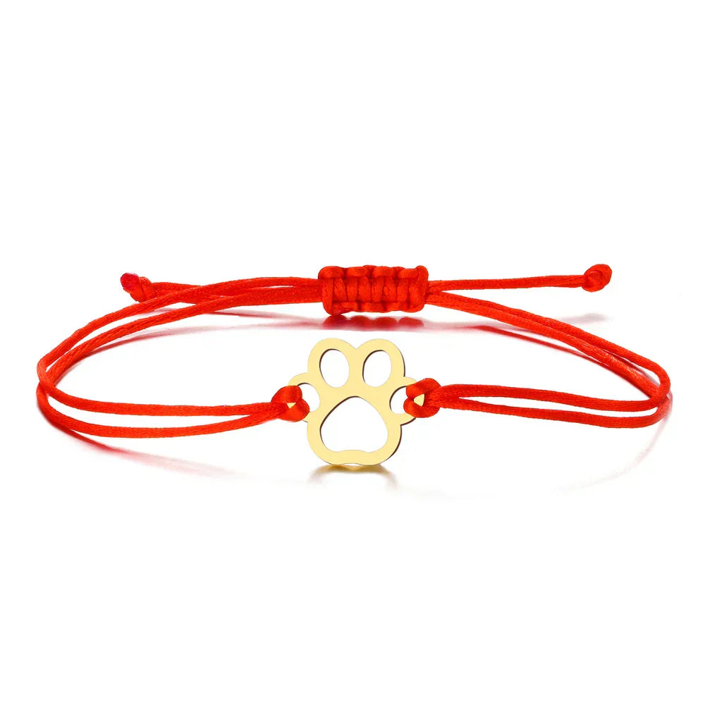 Pulsera de Cuerda con Huella de Patita – Diseño Ajustable en Negro y Rojo