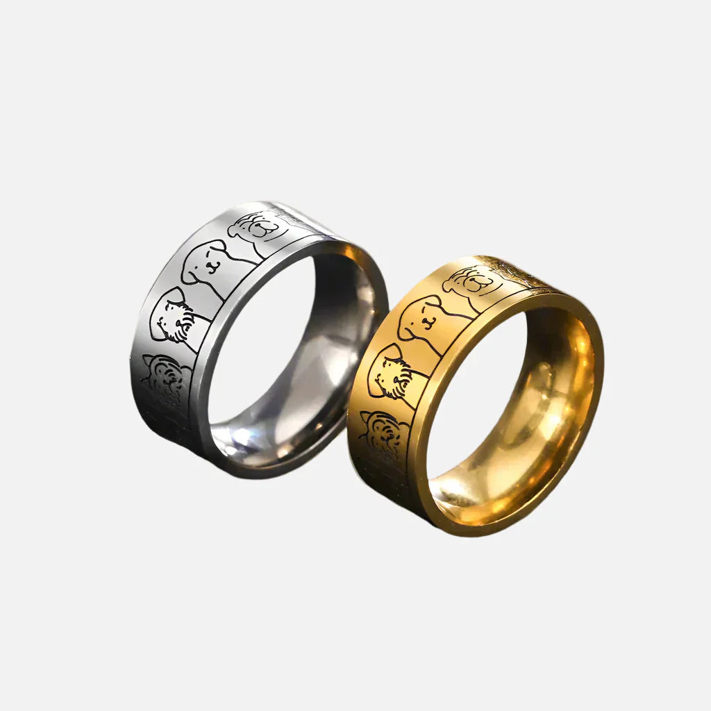 Anillo de Perro de Acero Inoxidable Ancho – Diseño Grabado para Mujeres