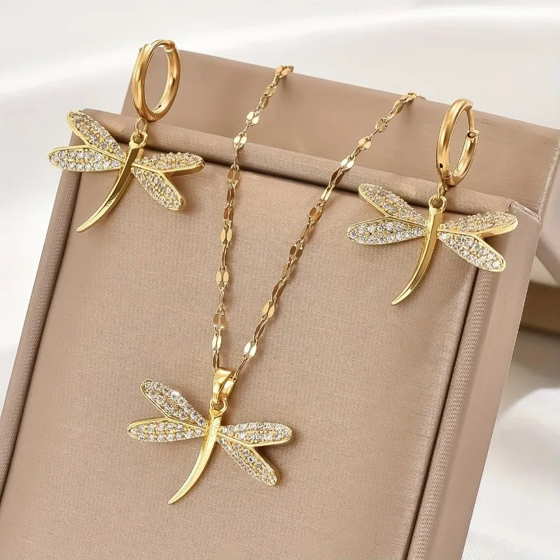 Collar de Joyería de Libélula Dorada con Pendientes de Bonificación