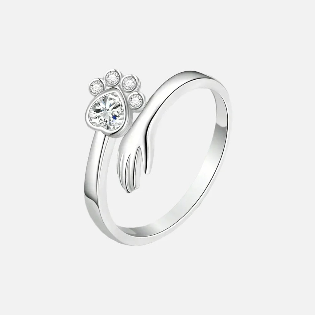 Anillo Ajustable de Plata Esterlina 925 – Diseño de Huella de Mano y Patita