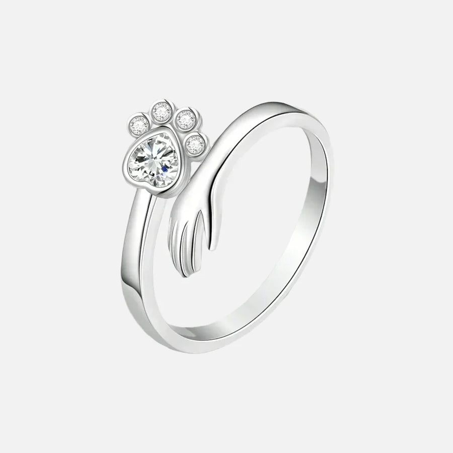 Anillo Ajustable de Plata Esterlina 925 – Diseño de Huella de Mano y Patita