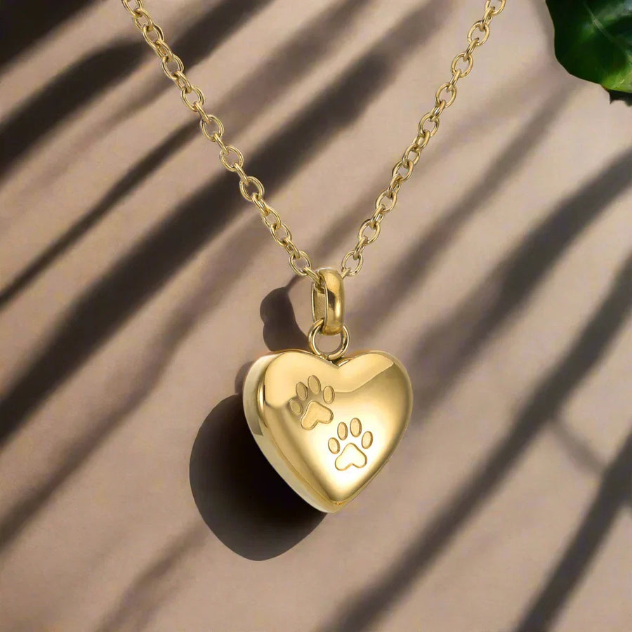 Collar con Urna Conmemorativa para Mascotas – Colgante en Forma de Corazón con Grabado de Huella