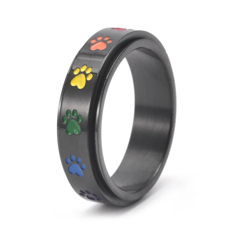 Anillo Giratorio Reductor de Estrés – Acero Inoxidable con Huellas Arcoíris