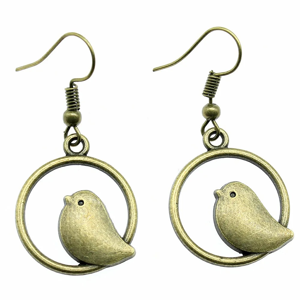 Pendientes Colgantes de Encanto de Pájaro Vintage – Joyería Boho Hecha a Mano