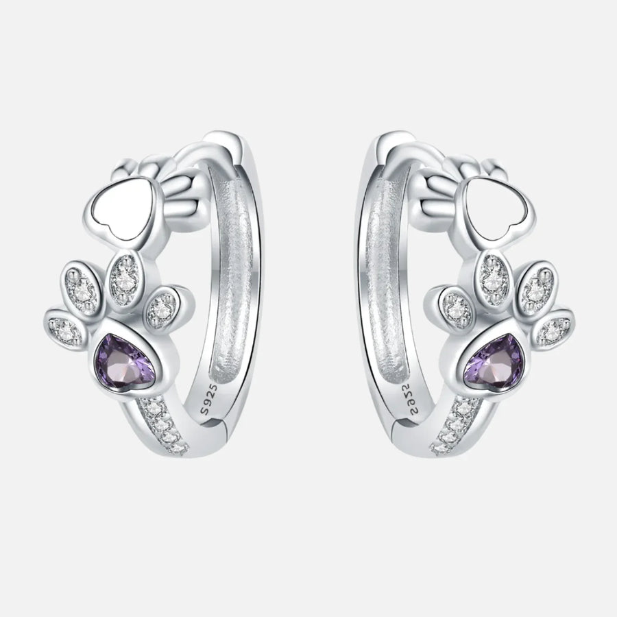 Pendientes Paw Huggie en Plata de Ley 925 – Con Zirconia y Gemas en Forma de Corazón