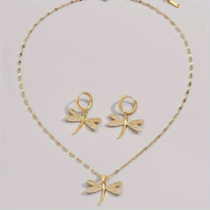 Collar de Joyería de Libélula Dorada con Pendientes de Bonificación