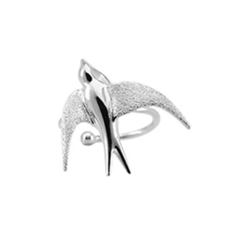 Hermosos Pendientes de Clip en Forma de Golondrina de Plata