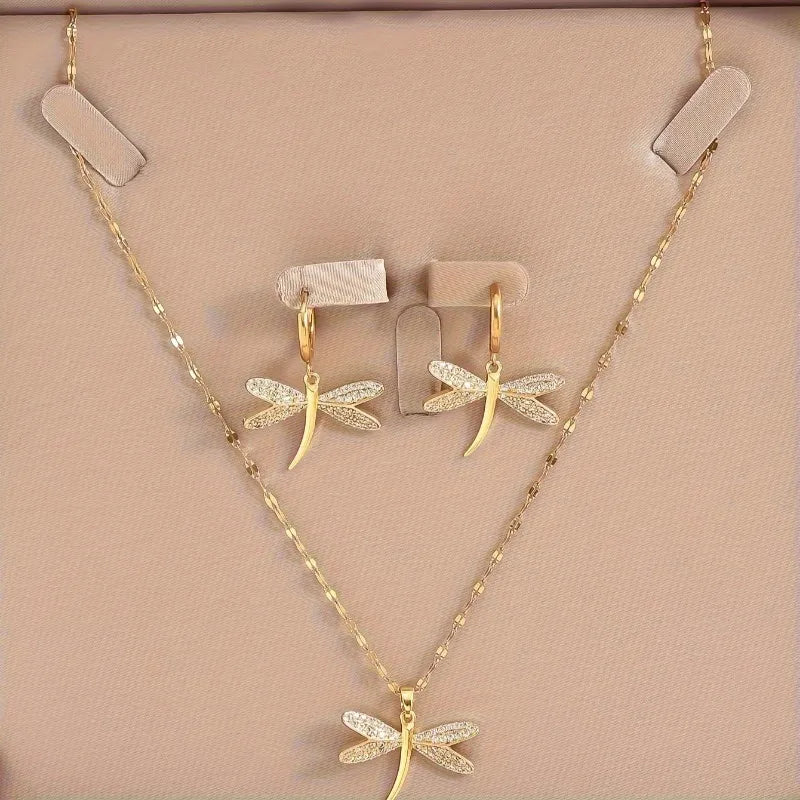 Collar de Joyería de Libélula Dorada con Pendientes de Bonificación