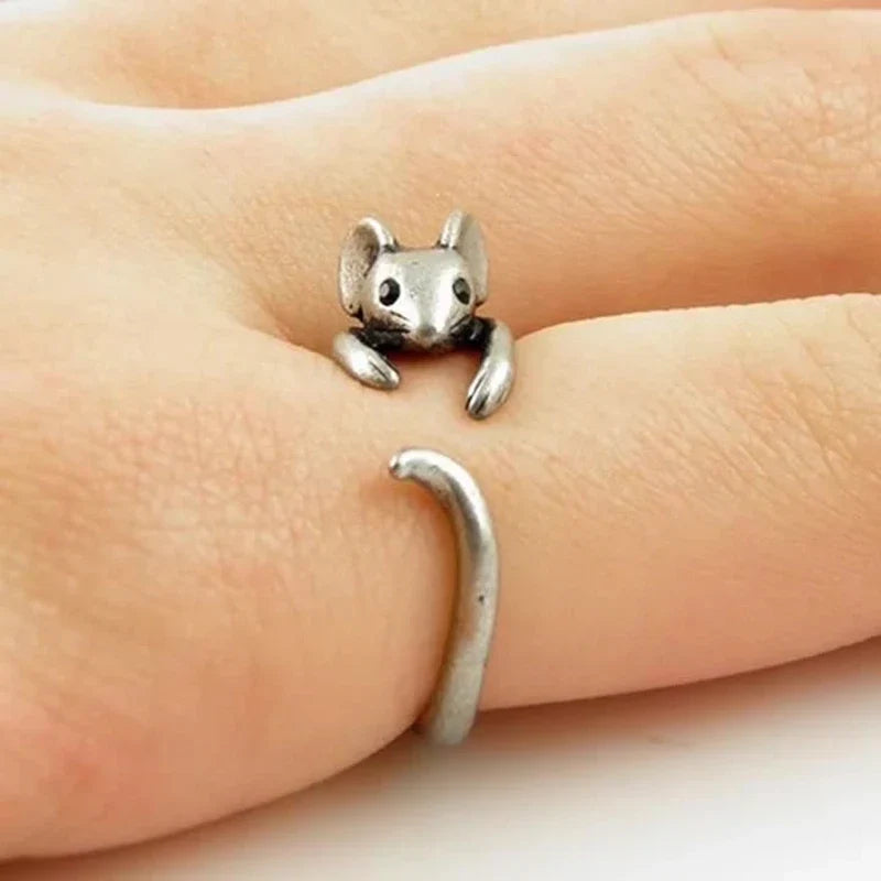 Anillo Envolvente de Ratón Adorable – Joyería Vintage Ajustable