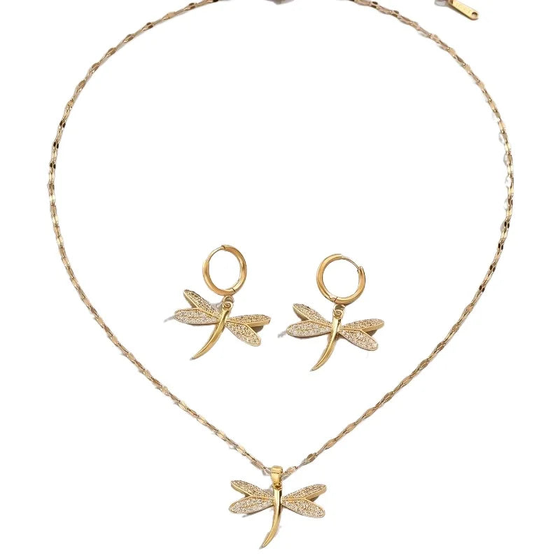 Collar de Joyería de Libélula Dorada con Pendientes de Bonificación