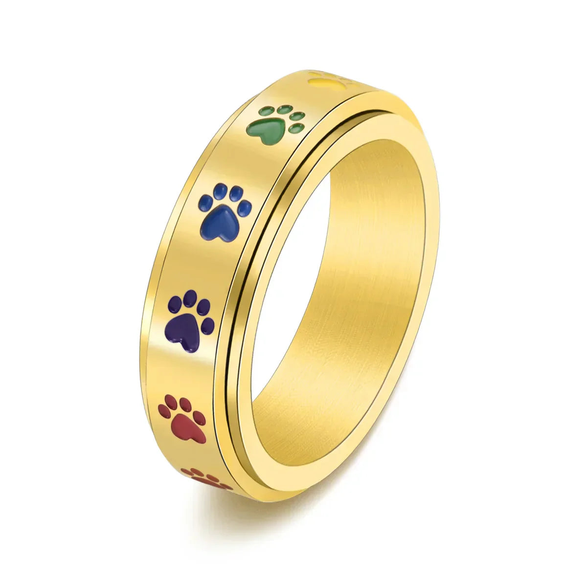 Anillo Giratorio Reductor de Estrés – Acero Inoxidable con Huellas Arcoíris
