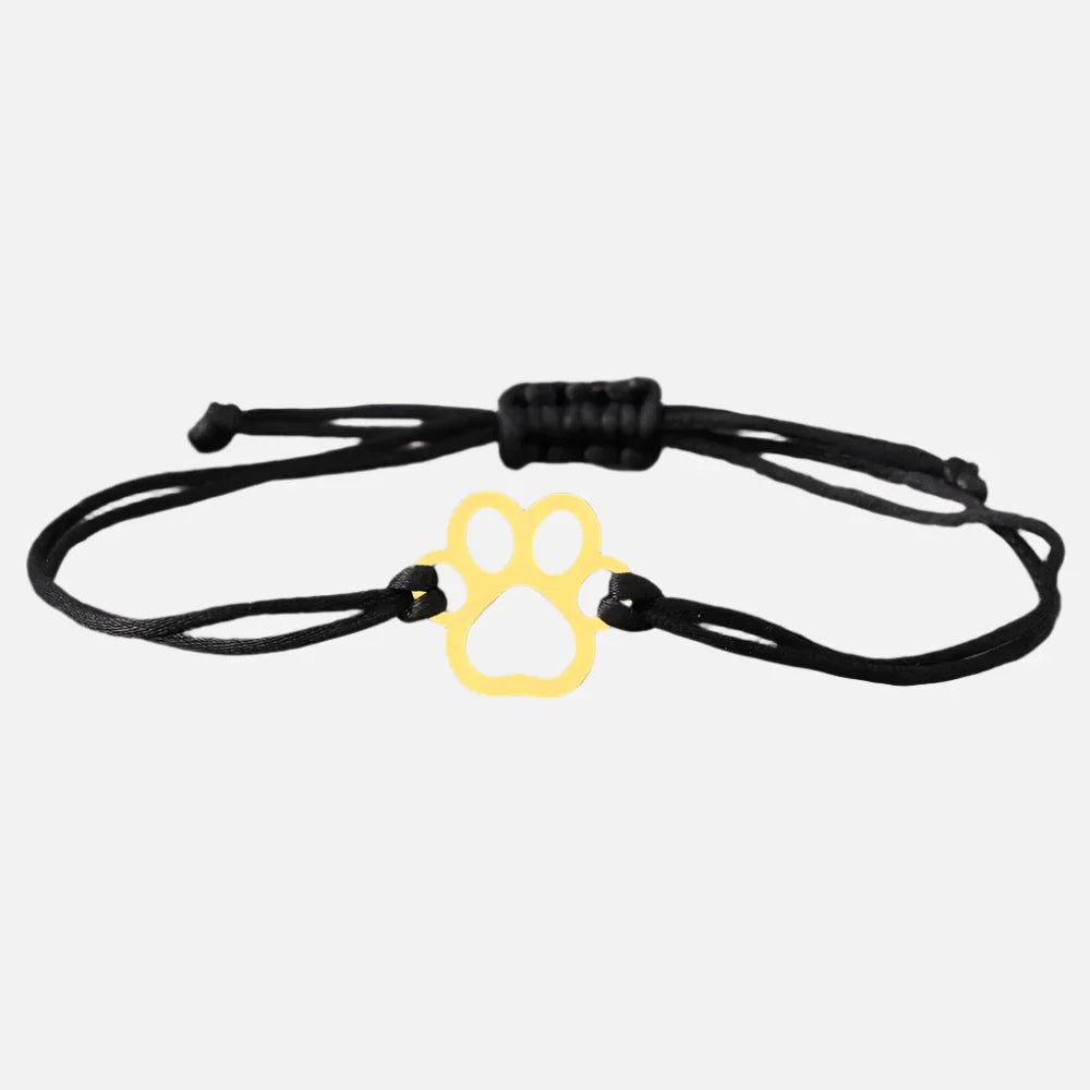 Pulsera de Cuerda con Huella de Patita – Diseño Ajustable en Negro y Rojo