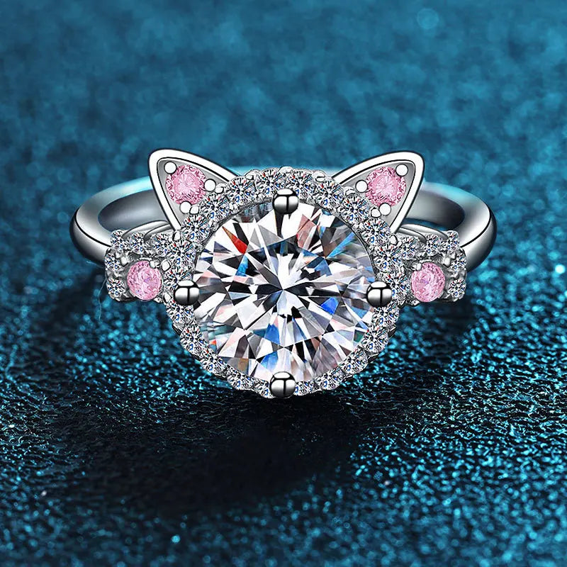 Anillo de Orejas de Gato Ajustable con Zirconia