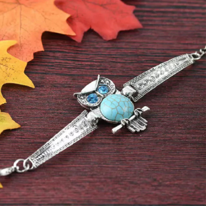 Pulsera Vintage de Encanto de Búho Turquesa