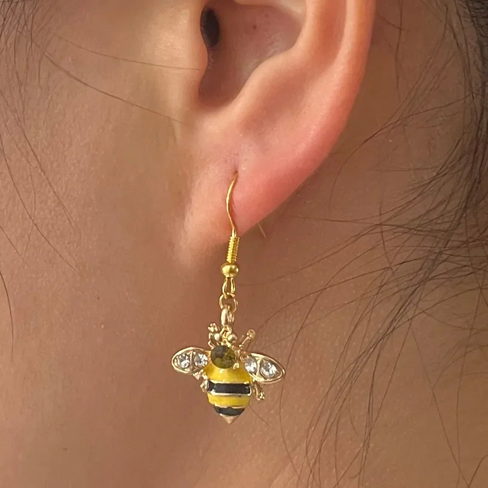 Pendientes de Cristal con Abeja Dorada y Panal