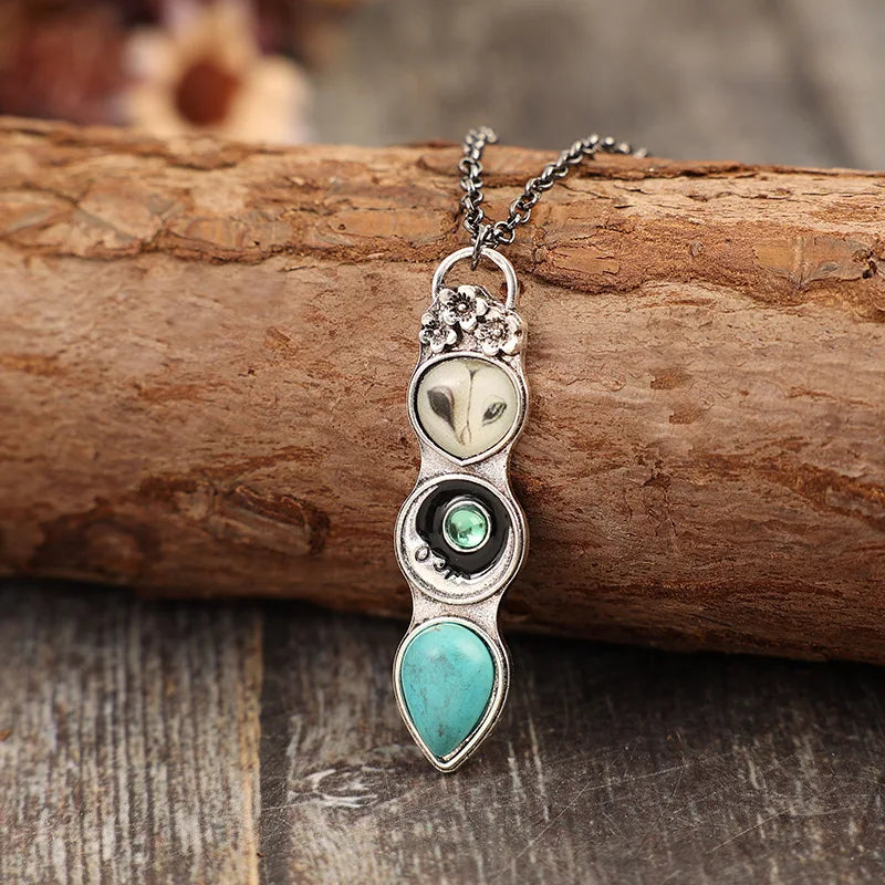 Collar de Barra de Sabiduría con Búho Turquesa
