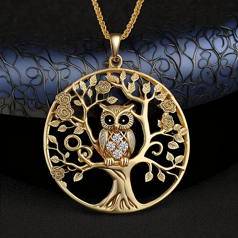 Collar del Árbol de la Vida con Búho Dorado