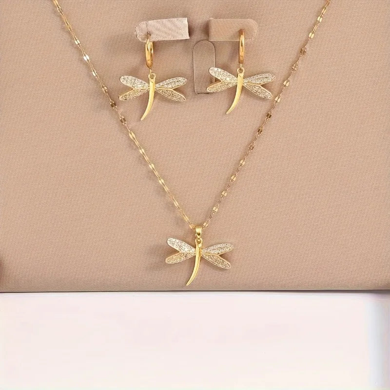 Collar de Joyería de Libélula Dorada con Pendientes de Bonificación