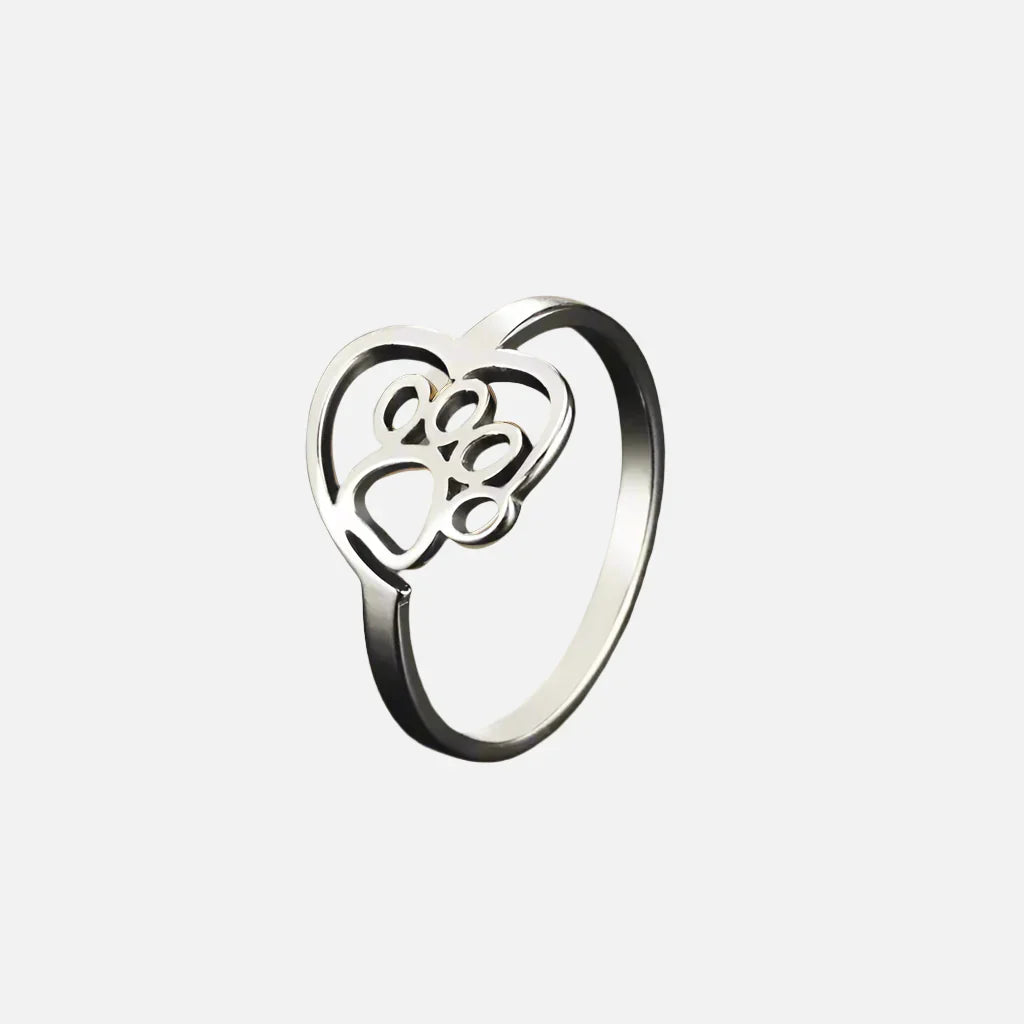 Anillo en Tono Dorado con Huella y Corazón – Joyería de Acero Inoxidable para Amantes de las Mascotas