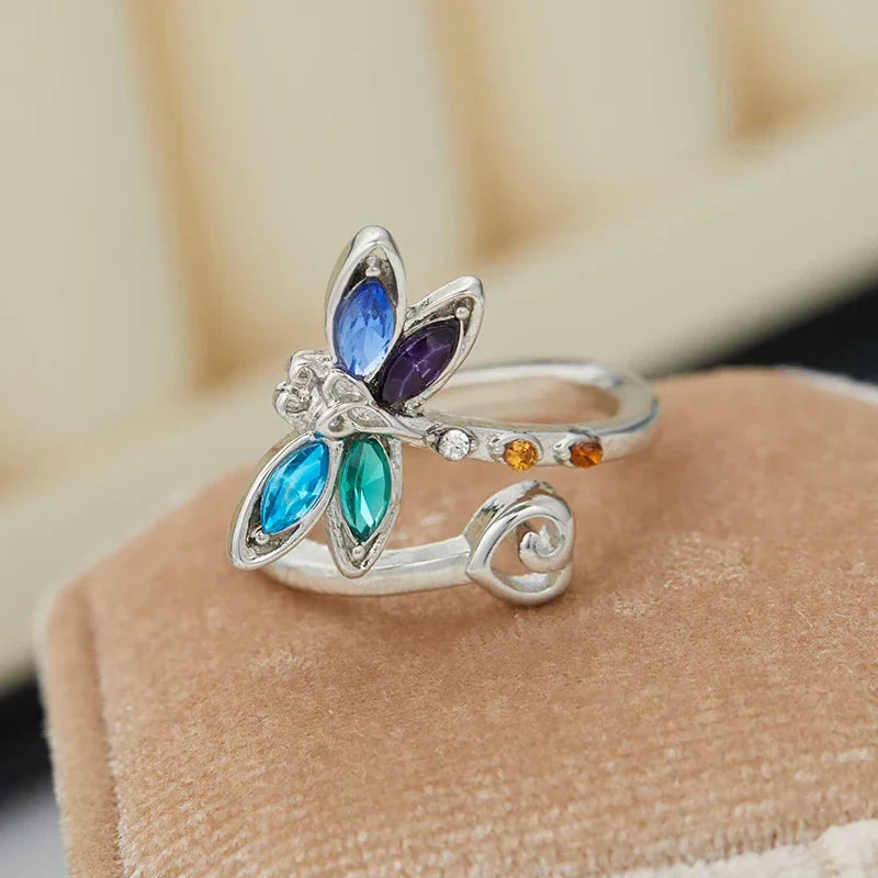 Anillo Ajustable de Libélula Vintage
