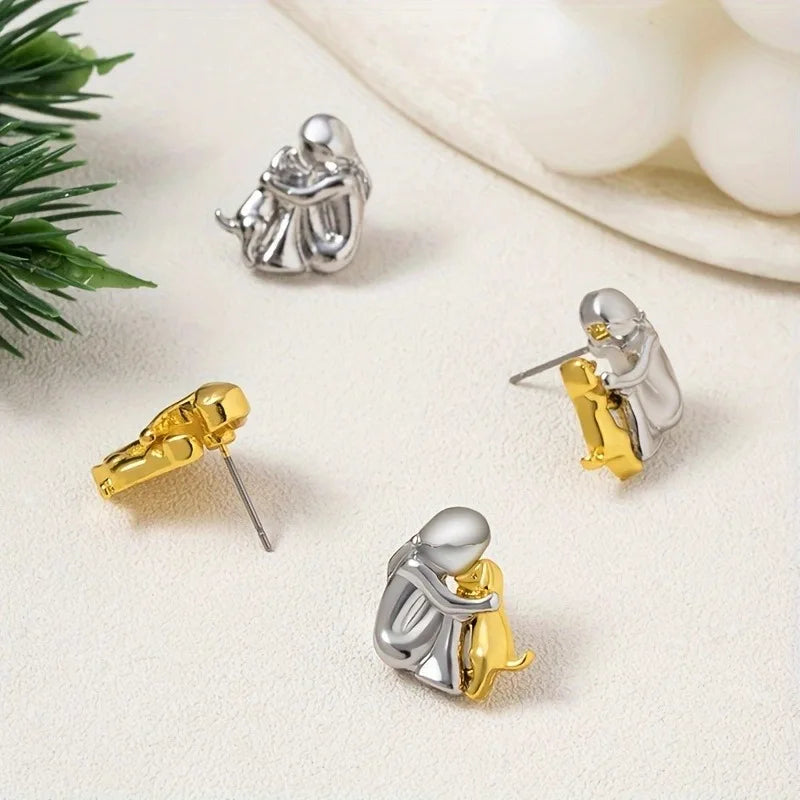 Pendientes de Aro en Plata y Oro de Dos Tonos