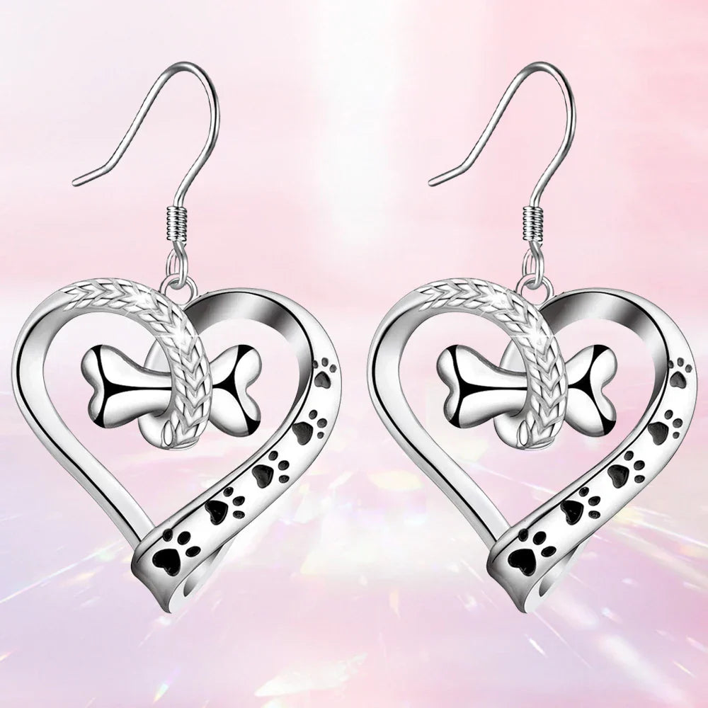 Conjunto de Joyería de 2 Piezas con Encantos de Huella, Corazón y Hueso