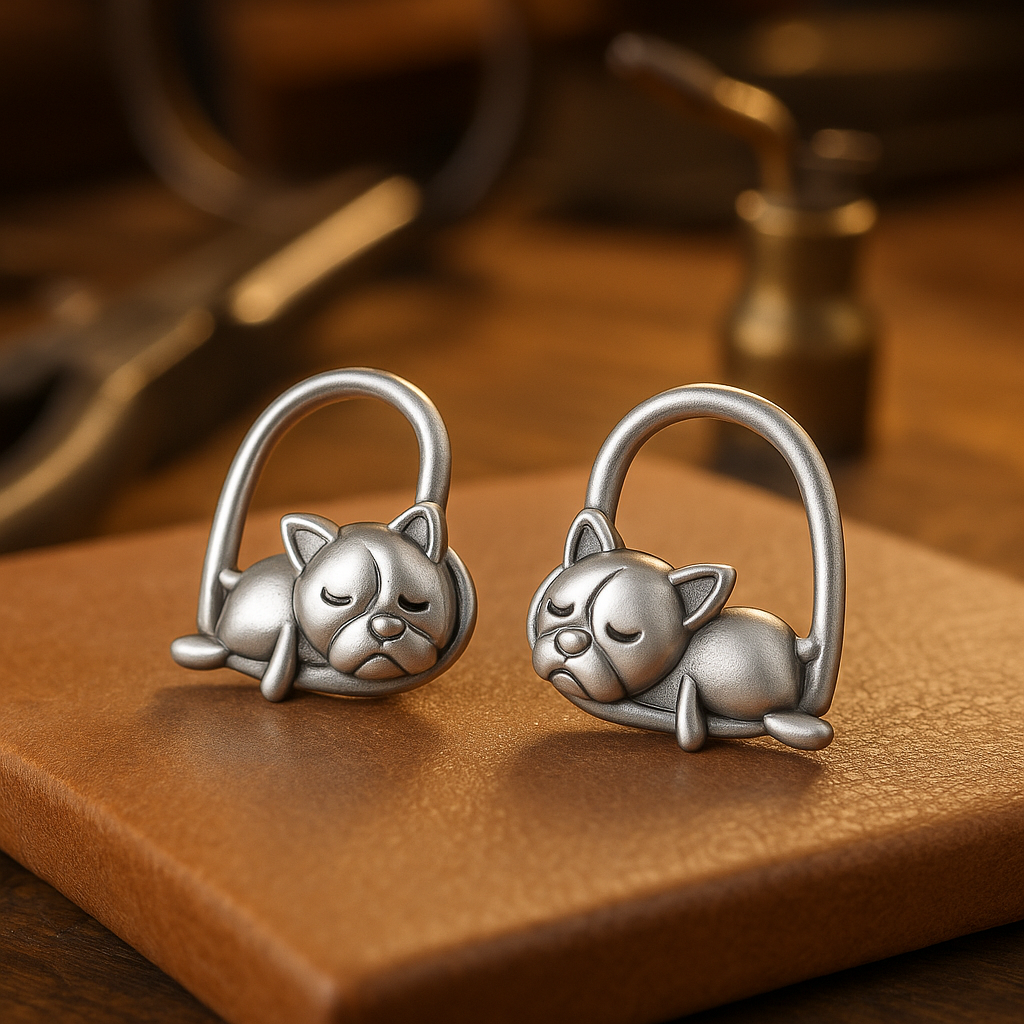 Pendientes de Stud de Cachorro Durmiendo de Plata 925