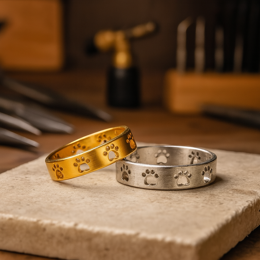 Anillo con Huella de Patas en Tono Dorado – Acero Inoxidable