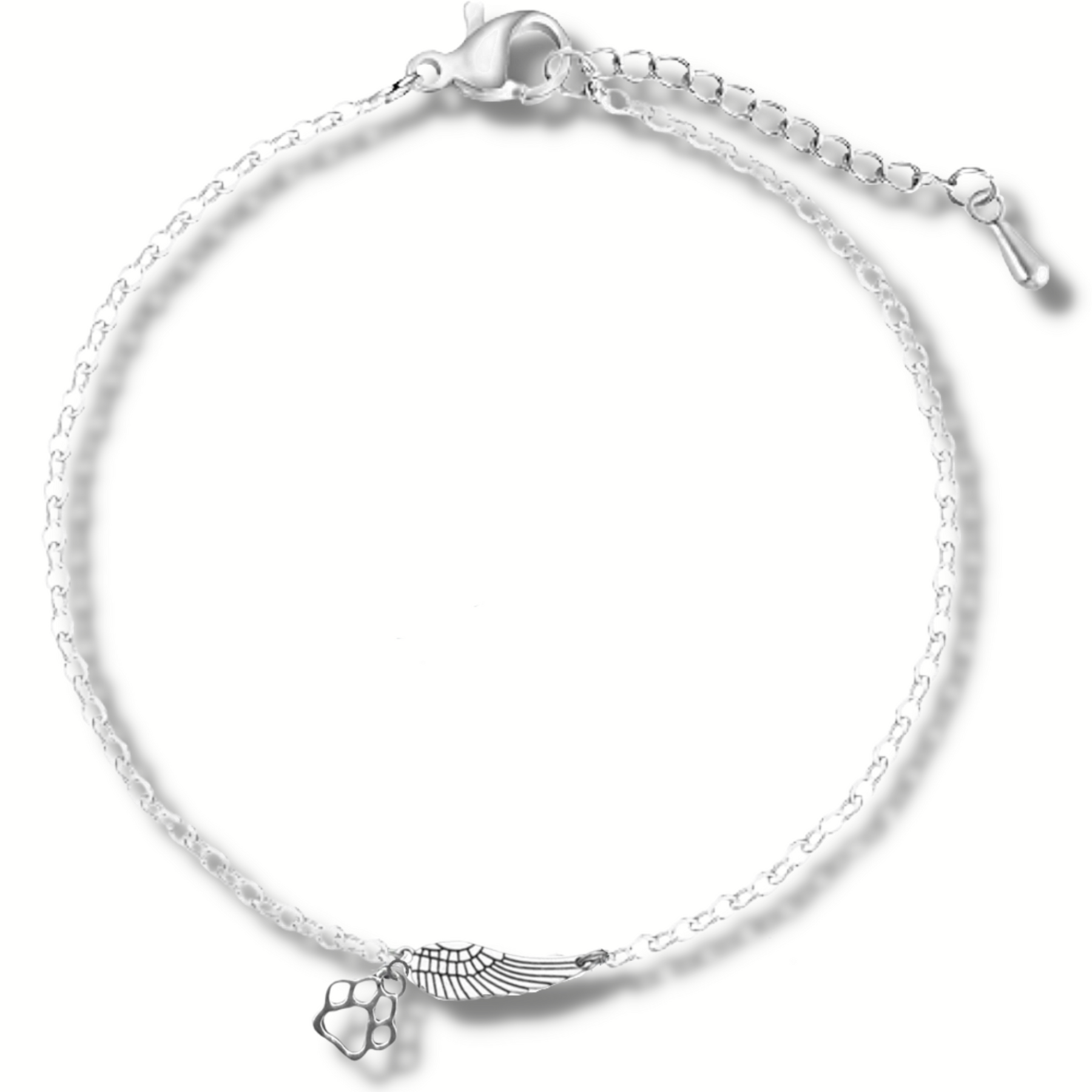 Pulsera Memorial de Plata con Ala de Ángel y Huella de Patita | Hecho a Mano
