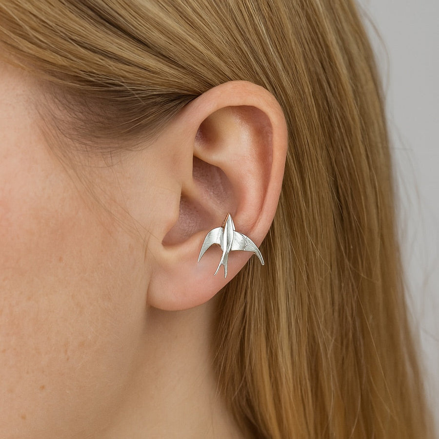 Hermosos Pendientes de Clip en Forma de Golondrina de Plata