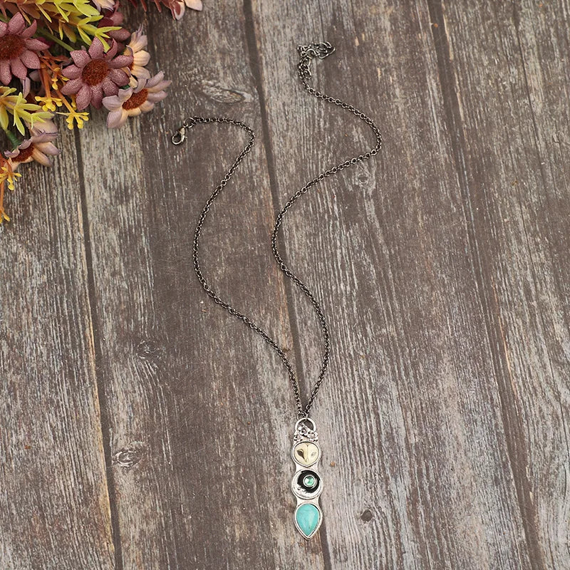 Collar de Barra de Sabiduría con Búho Turquesa
