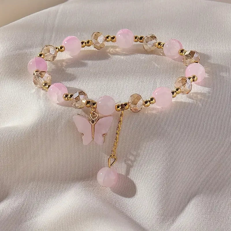 Brazalete Elástico de Perlas con Mariposa Hermosa
