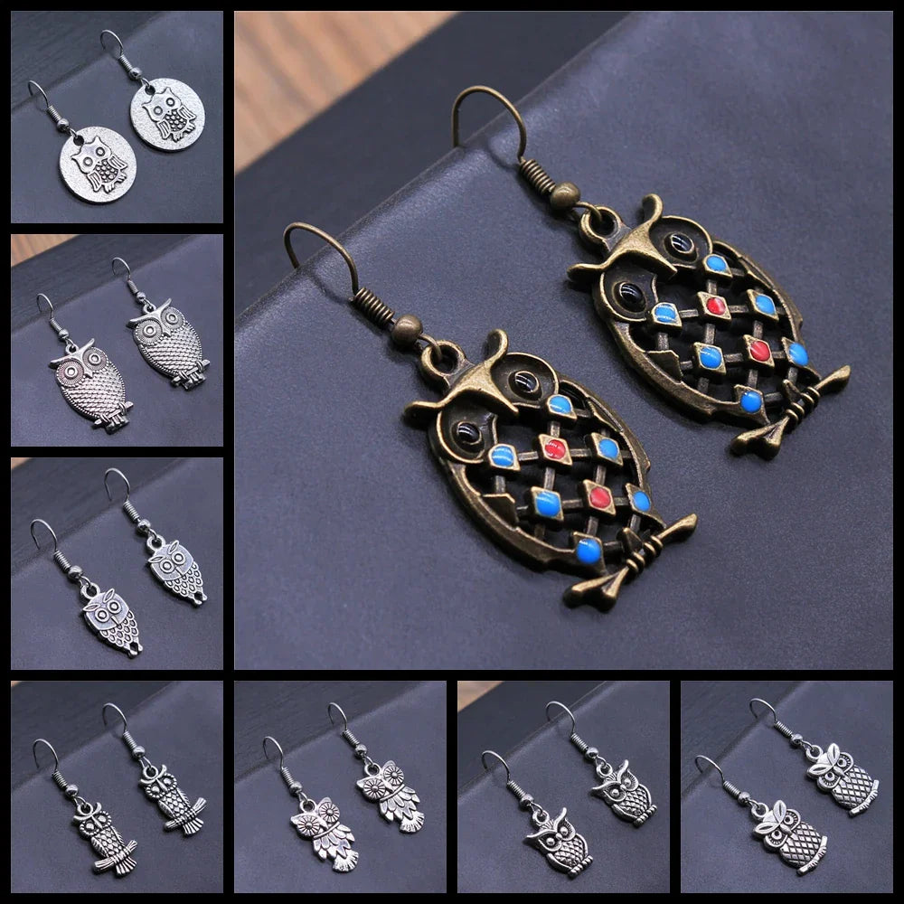 Pendientes Colgantes de Búho Vintage Bohemio